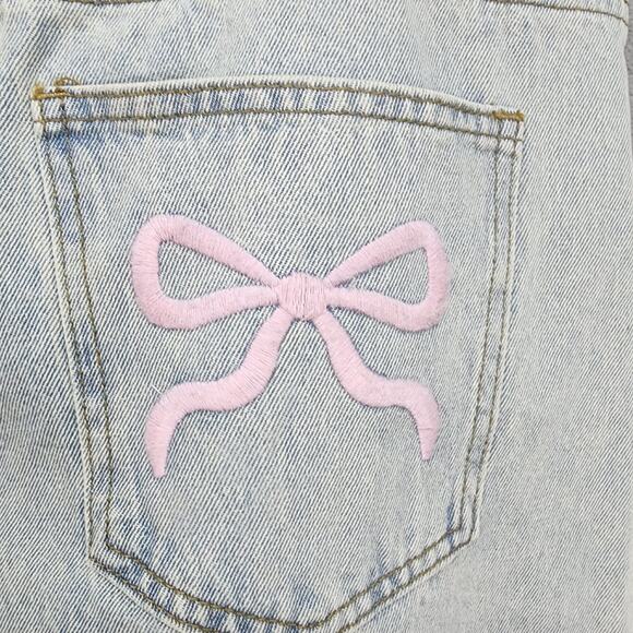 NWT Edikted Wide Leg Jean LARGE 32x30 Cotton Light Blue Denim Bow Pocket Relaxed - Picture 5 of 16